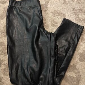 HUE Black Faux Leather Pants